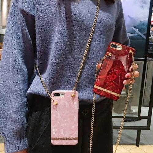 Luxury brand Bronzing marble Glitter Chain satchel Soft silicon phone case for apple iphone 7 8 Plus X XS XR MAX 11 Pro SE cover