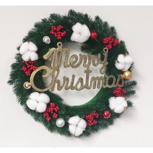 Christmas Wreath Cotton And Berries Baubles Decorative Door Garland Home Decoration For Xmas New Year