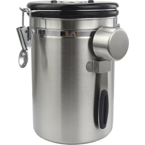 With Exhaust Valve And Hanging Spoon Snap Stainless Steel Sealed Tank 1500ML Buckle Snapped Silver Coffee Beans Tea Store Items