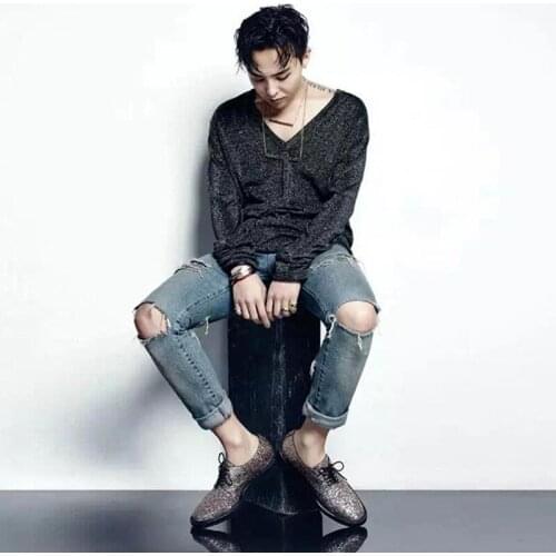 Knee Hole Jeans for Men Light Blue Slim Fit Light Straight-Leg Skinny Pants Male Distressed Jeans Vintage Men Jeans Trousers