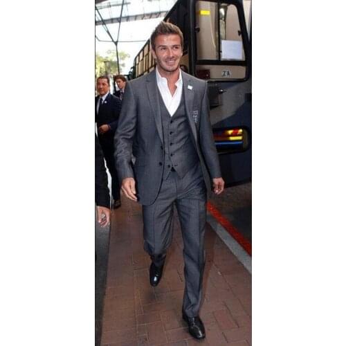 Gray Two Buttons Mens Casual Suits Custom Made Slim Mens Wedding Suits 3 Pieces Groomsman Bridegroom Tuxedos Jacket Pants Vest