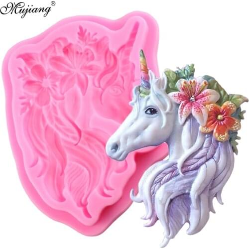 Mujiang Unicorn Silicone Cake Mold DIY Cupcake Topper Fondant Molds Cake Decorating Tools Candy Chocolate Gumpaste Rubber Mould
