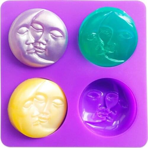 Silicone Soap Molds, 4 Cavity Crescent Moon Face Silicone Soap Mold for Homemade Lotion Bar, Bath Bombs, Polymer Clay, DIY Candl