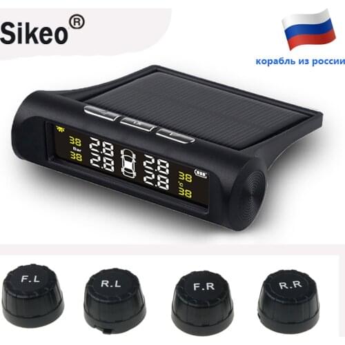 Solar TPMS Car Tire Pressure Alarm Monitor System Display Intelligent Temperature Warning Fuel Save with 4 External Sensors