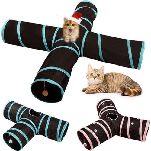 Foldable Pet Cat Tunnel Playground Toys Indoor 2/3/4 Holes Pet Tube Collapsible Play Toy S-type Kitty Puppy Training Toys Tube