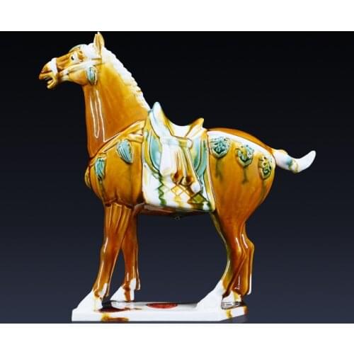 Antique Chinese Porcelain Saddle Horse Statue Archaized Ceramics Horse Charger Sculpture Replica Artwork Ornament Craft Decor