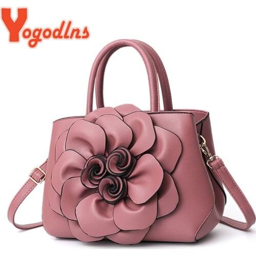 Yogodlns Luxury Flower Handbag Soft PU Leather Handle Bag Solid Color Shoulder Bag Brand Crossbody Bag Elegant Lady Handle Purse