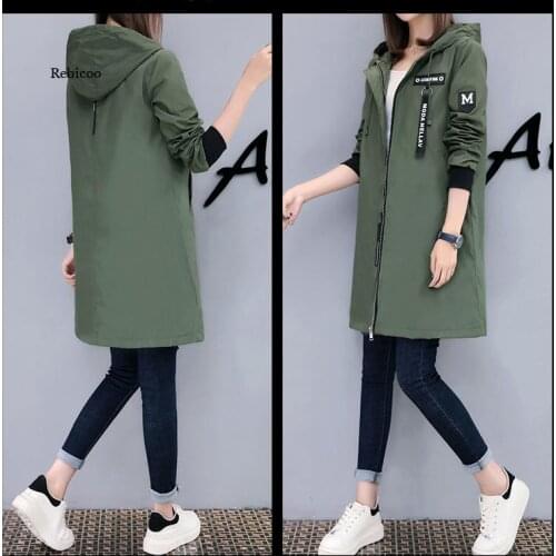 New Winter Trench Coat Women Long Sleeve With Hood Medium Long Army Green Female Coat Casaco Feminino Coats