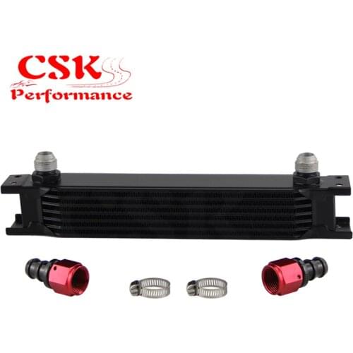 7Row AN10 Universal Aluminum Engine Transmission 248mm Oil Cooler British Type w/ Fittings Kit Black