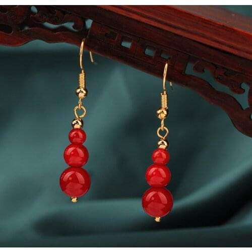 Vintage simple WomenS Earrings,DelicateRed Natural stone Earrings,Geometric Cloisonne Earrings For Women 2020 Jewelry Gift NEW