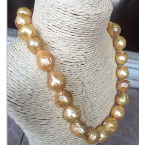 Gorgeous 14-15mm south sea keshi baroque white / yellow pearl necklace 18" shipping free