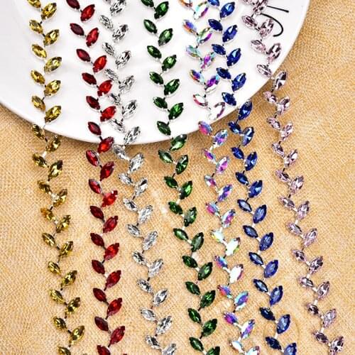 1M leaf chain Wheat shape horse eye rhinestone with claw sew on Latin dance dress belt Korean DIY decor shoe hats accessories