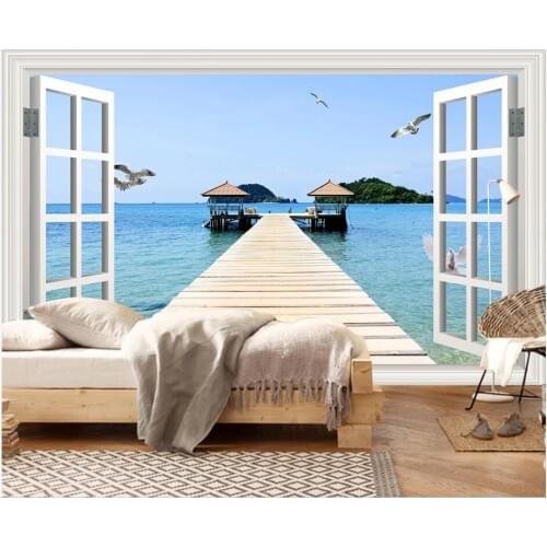 WDBH custom photo 3d wallpaper Scenery outside the window Seagull wooden bridge home decor living room wallpaper for wall 3 d