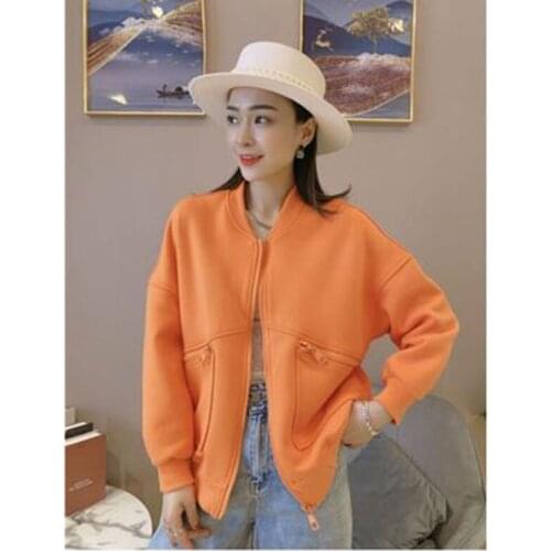 Women Hot Selling All-Match Casual Jacket Loose Short Zipper Baseball Uniform Ladies Spring Autumn Cotton Coat