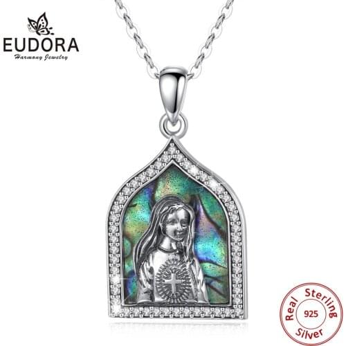 Eudora 925 Sterling Silver Cross & girl pendants necklace Mother of Pearl Blue Colorful Pendant fashion Jewelry 2020 for women