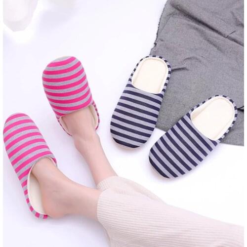 Women Indoor Slippers Short Plush Spring Autumn Flat Shoes Woman Home Bedroom Slides Striped Slip On Female House Floor Slippers