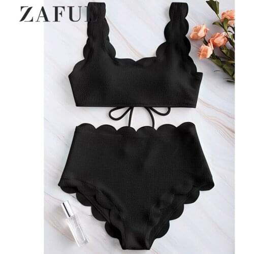 ZAFUL Scalloped Textured Tank Bikini Set Scalloped Textured Tank Bikini Set Sportswear Swimsuit Swimwear Women Bikini 2020