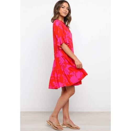 Summer Dress Women Robe Femme Flower Print Ruffles Stitching Loose Dresses Lotus Sleeve Y2K Dress For Woman Vestido De Mujer