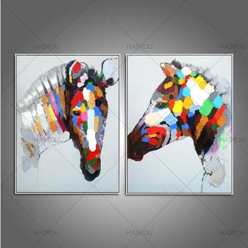 2 Pcs/Set Modern Oil Painting Art Black White Horse Hand painted Canvas Painting Wall Pictures Living Room Decorative Pictures