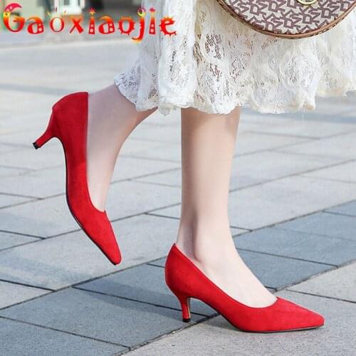 2021 Spring And Autumn Fashion Office Pointed Toe Women Pumps Comfort 5CM High-Quality Flock Concise Stiletto Shoes Big Size 43