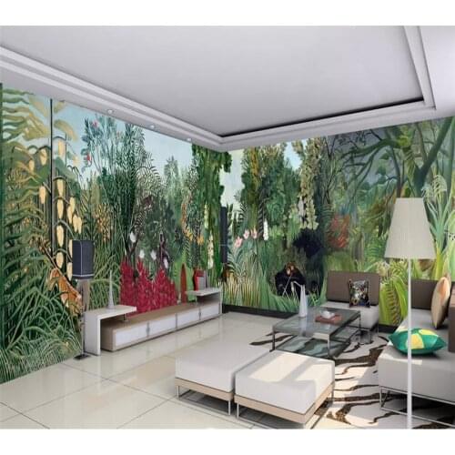 Beibehang Custom wallpaper 3d photo mural European retro giant hand-painted rainforest pastoral mural decorative 3d wallpaper