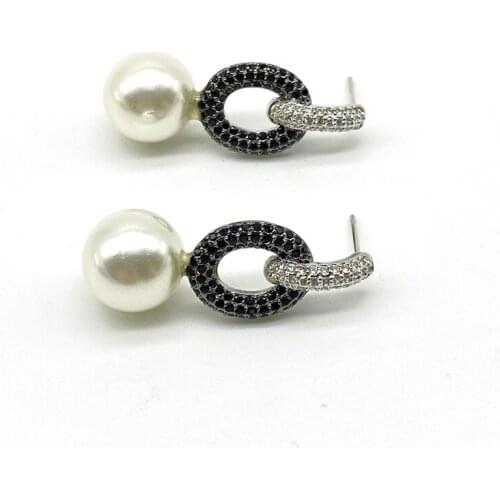 5Pairs/lot Custom Brass Fashion jewellery CZ Paved Pearl Drop Earrings For Ladies