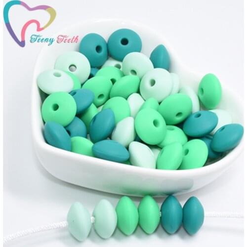 50 PCS Mint Green Silicone Lentil Beads BPA Free Baby Teething Beads DIY Necklace Making Toys Accessories Baby Silicone Teethers