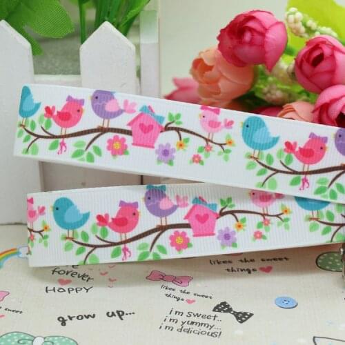 7/8'' Free shipping bird house cartoon printed grosgrain ribbon hair bow diy party decoration wholesale OEM 22mm B19