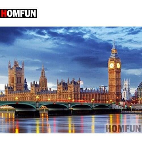 HOMFUN 5D Diamond "Castle lake" Diamond Embroidery Full Round/ Square Diy Diamond Painting Cross Stitch Home Decor A30040