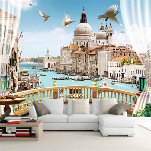 Beibehang Custom Photo Wallpaper Sticker Aesthetic Window Outside Terrace Roman Landscape 3d Background Wall papel de parede