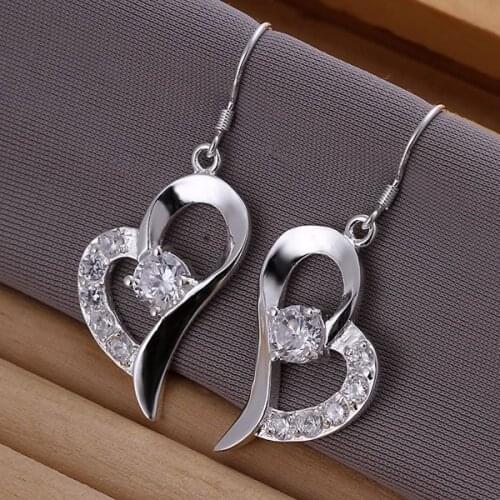 Free Shipping Silver Plated Earrings For Ladies girl Fashion jewelry Inlaid Heart Bijouterie Zircon Stone Earrings LKNSPCE169