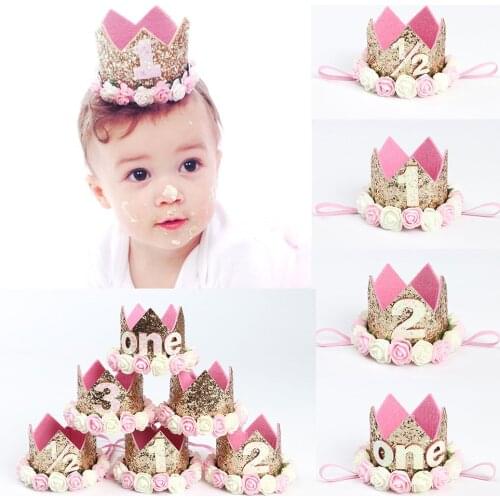 Baby Children Headband New Crown Headbands Kids Rose Flower Number Hairbands Girl Birthday Party Hairband Hair Accessories