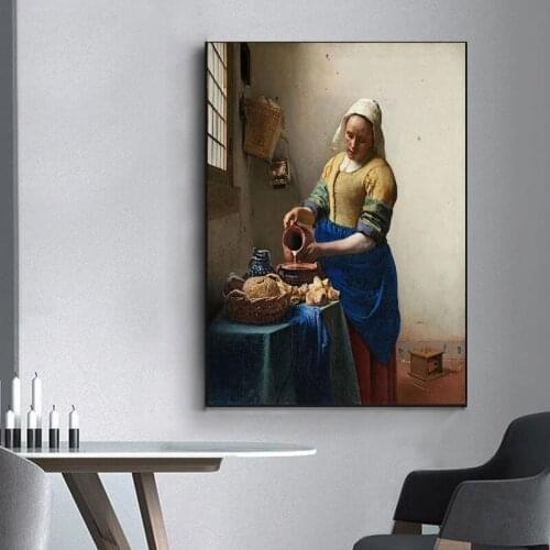 Netherlands Artist Johannes The Milkmaid Poster and Prints Wall Art Picture Canvas Pianting Decorative for Living Room Cuadros