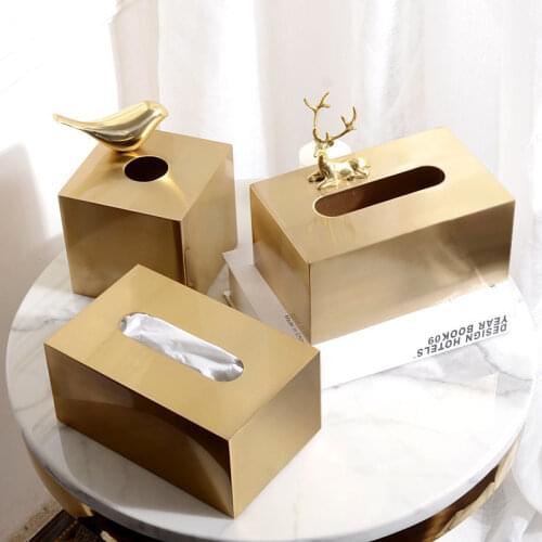 Classic European Metal Golden Square Tissue Box Roll Paper Storage Home Living Room Coffee Table Desktop Tissue Box Home Decor