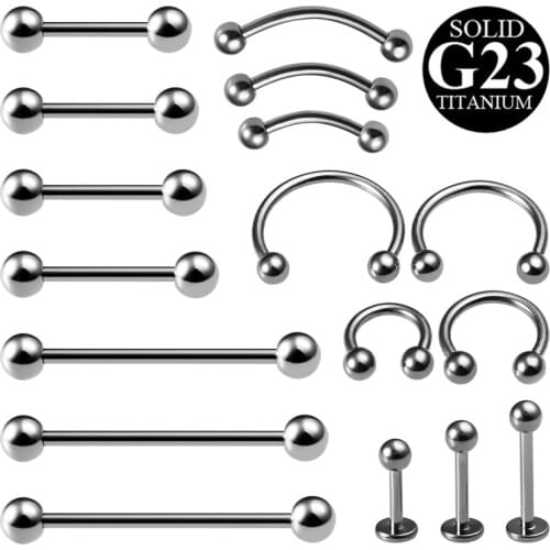 10PCS G23 Titanium Piercings Barbell Punk Tongue Lip Horseshoe Piercing Nipple Rings Industrial Earrings Body Jewelry Piercing