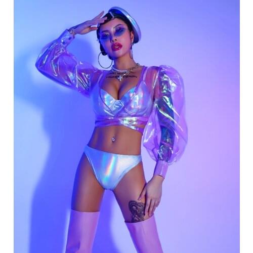 Nightclub Costume Sexy Gogo Dancer Costume Reflective Festival Outfit Pole Dance Clothing DJ DS Clubwear Stage Costume DL8014