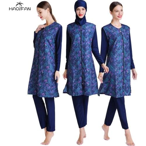 HAOFAN 2020 Muslim Flora Print Swimwear Womens Muslim Swimwear Bugini Muslim Swimwear Islamic Swimwear Islamic Swimwear