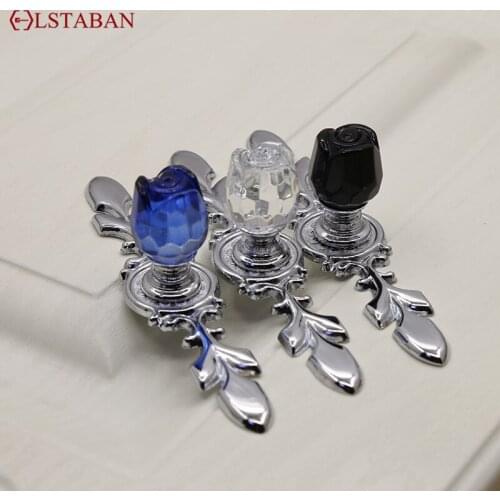 LSTABAN European Style Garden Single Hole Crystal Rose Shape Cabinet Drawer Knob Wine Handle Furniture Accessories