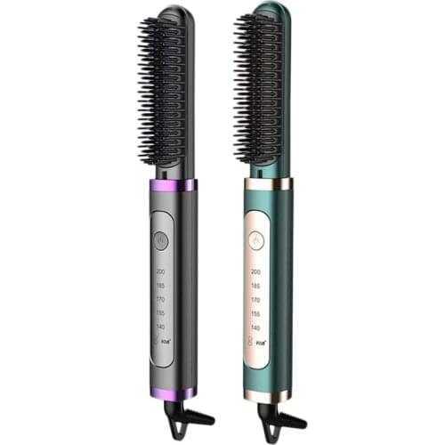 Multifunctional Hair Straightener Tourmaline Ceramic Hair Curler Brush Hair Comb Beard Straightening Comb EU Plug
