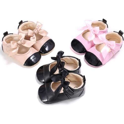 Fashion new baby shoes solid color bow soft cotton leather childrens shoes