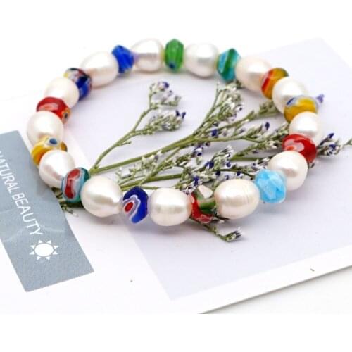 Fashion Baroque Natural Freshwater Beautiful Pearl Glaze Bead Ethnic Style Bracelet Women Freshwater Pearl Beaded Bracelet Women