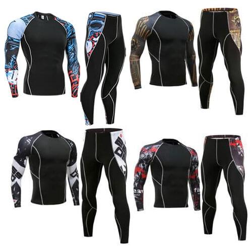 High quality Mens Thermal underwear Set 2019 new Long johns Base layer Sport Running pants + Compression crossfit shirt XXXXL