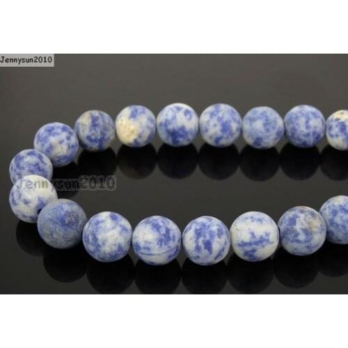 Natural Matte Blue Spot 12mm Frosted Gems stones Round Ball Loose Spacer Beads 15'' 5 Strands/ Pack