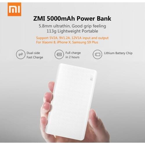 Original Xiaomi ZMI 5000mAh Power Bank xiaomi 5000mAh Powerbank external battery Two-way Quick Charge 2.0 for iPhone Samsung