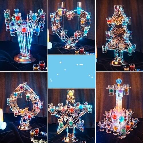 Rechargeable LED Luminous Growing Cocktail Tray Heart Shaped Wine Glass Cup Holder For Bar Disco Club Party Supplies