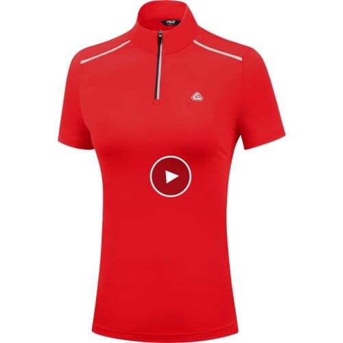 PGM Apparel Womens Short Sleeve T Shirt Lady Clothing Zipper Stand Collar Dry fitTennis Golf Sportswear Red White Black S ~ XL