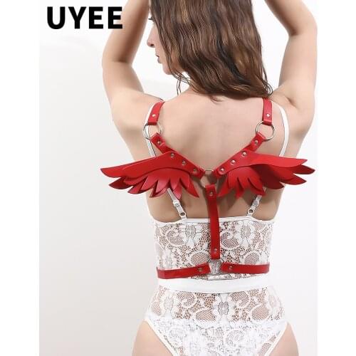 UYEE Sexy Lingerie Body Bondage Lingerie Leather Wing Harness Red Erotic Seks Women Chest Harness Bra Belt Goth Accessories