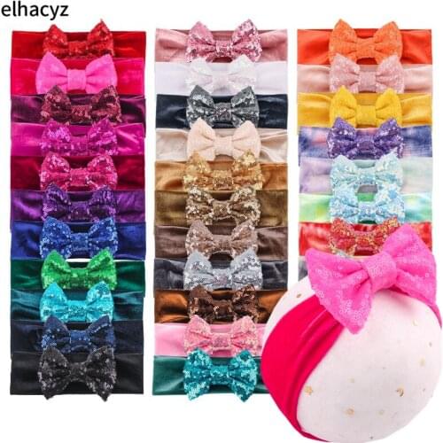 10pcs/lot Chunky 4" Glitter Sequins Hair Bow Elastic Velvet Headband Trendy Fashion Headband Kids Headwear DIY Hair Accessories