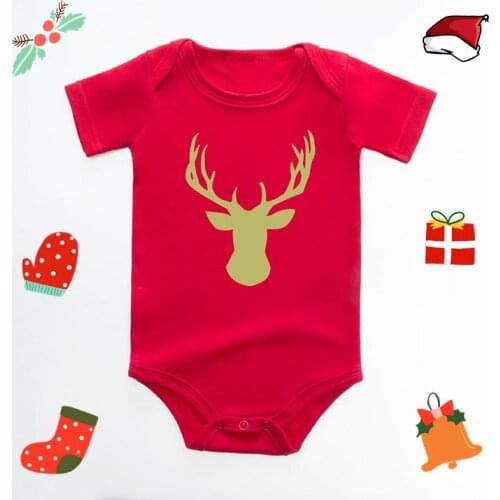 Christmas Baby Boy Romper Girl Clothes Reindeer Printed Short Sleeve Cotton Xmas Rompers Newborn Jumpsuit Infant Outfits