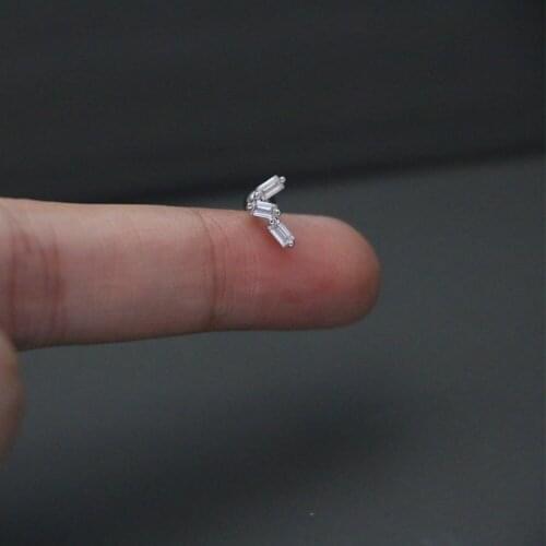 1 PCS Cute Vintage Mini Copper Zircon Geometric Ear Cartilage Stud Cuff Earring Simple Stainless Steel Helix Bar Ear Jewelry